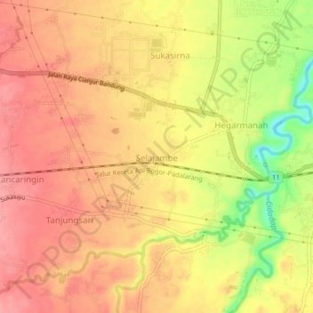 Mapa topográfico Selajambe, altitude, relevo