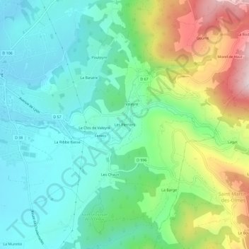 Mapa topográfico Les Perriers, altitude, relevo