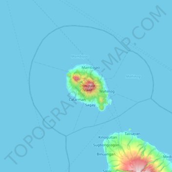 Mapa topográfico Camiguin Island, altitude, relevo