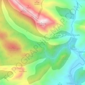 Mapa topográfico Valdorria, altitude, relevo