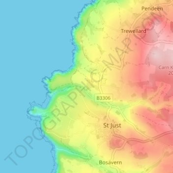 Mapa topográfico Kenidjack, altitude, relevo