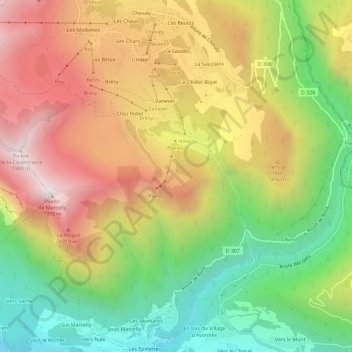 Mapa topográfico Le Grand Planey, altitude, relevo
