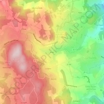 Mapa topográfico Augel, altitude, relevo