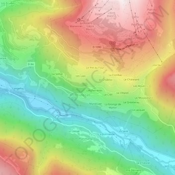 Mapa topográfico Les Champaix, altitude, relevo