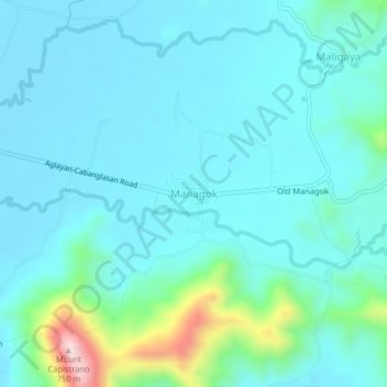 Mapa topográfico Managok, altitude, relevo