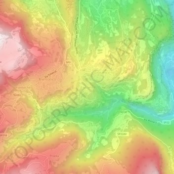 Mapa topográfico Cazzano, altitude, relevo