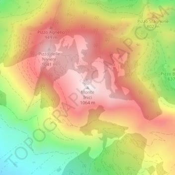 Mapa topográfico Monte Inici, altitude, relevo