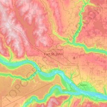 Mapa topográfico Fort St. John, altitude, relevo