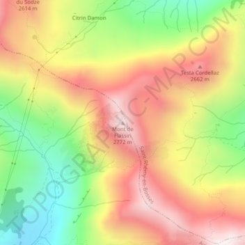Mapa topográfico Mont de Flassin, altitude, relevo