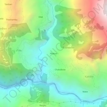 Mapa topográfico Phakse, altitude, relevo