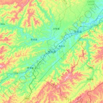 Mapa topográfico 岑巩县, altitude, relevo