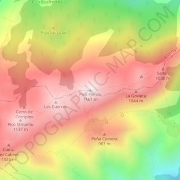 Mapa topográfico Pico Pienzo, altitude, relevo