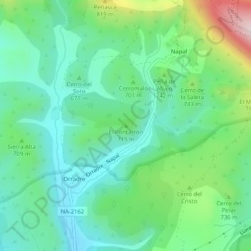 Mapa topográfico El Pontarrón, altitude, relevo