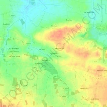 Mapa topográfico Cavareux, altitude, relevo