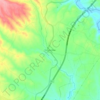 Mapa topográfico Torre do Bispo, altitude, relevo