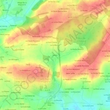 Mapa topográfico Gatine, altitude, relevo