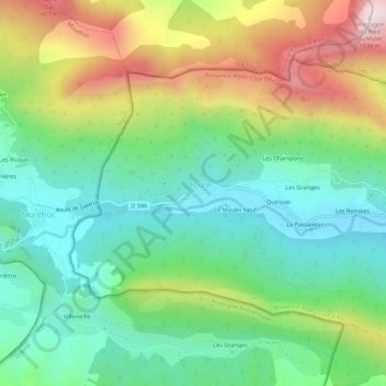 Mapa topográfico Les Étangs, altitude, relevo