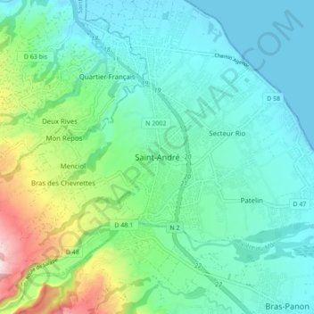 Mapa topográfico Saint-André, altitude, relevo