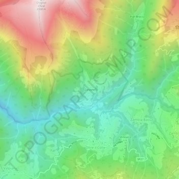 Mapa topográfico Zorzone, altitude, relevo