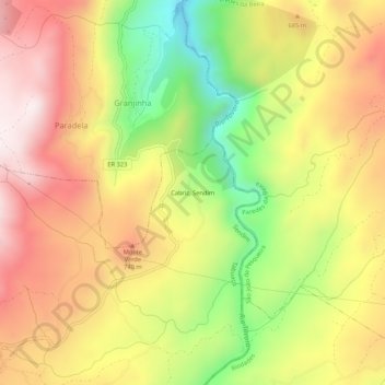 Mapa topográfico Cabriz, Sendim, altitude, relevo