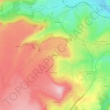 Mapa topográfico Mourelle, altitude, relevo