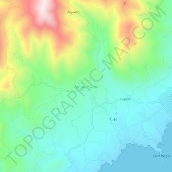 Mapa topográfico Aspro Chorio, altitude, relevo