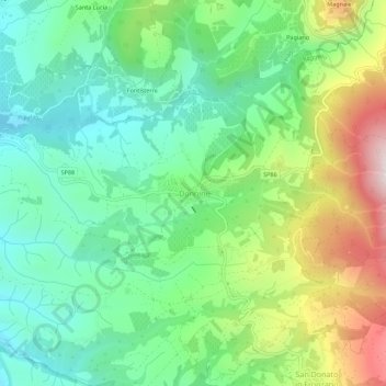 Mapa topográfico Donnini, altitude, relevo