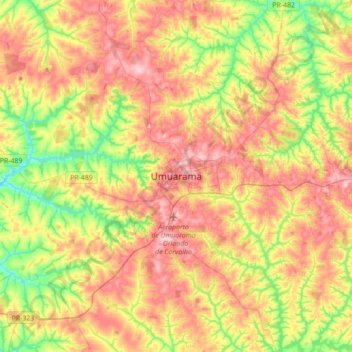 Mapa topográfico Umuarama, altitude, relevo