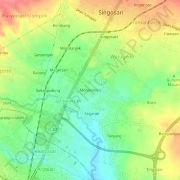 Mapa topográfico Mondoroko, altitude, relevo