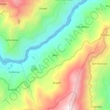 Mapa topográfico Sacre, altitude, relevo