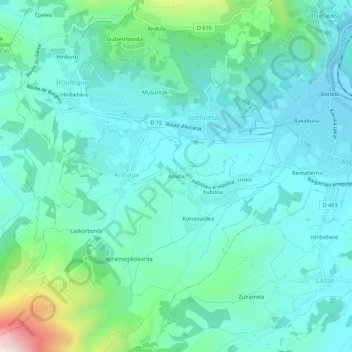 Mapa topográfico Amiña, altitude, relevo