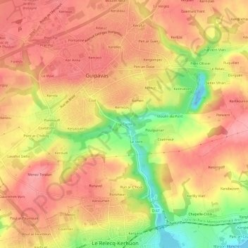 Mapa topográfico Coz Castel, altitude, relevo