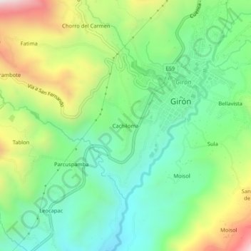 Mapa topográfico Cachiloma, altitude, relevo