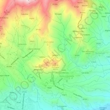 Mapa topográfico Vigliano, altitude, relevo