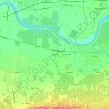 Mapa topográfico Castang, altitude, relevo