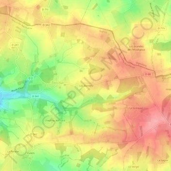 Mapa topográfico Les Bordes, altitude, relevo