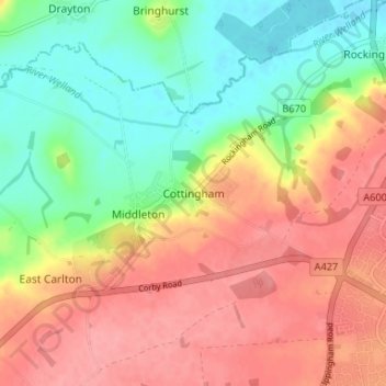 Mapa topográfico Cottingham, altitude, relevo