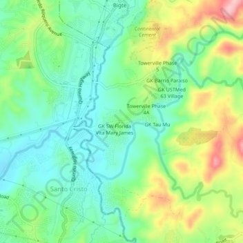 Mapa topográfico Towerville Phase 1A, altitude, relevo