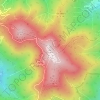 Mapa topográfico Monte Serra, altitude, relevo