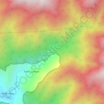 Mapa topográfico Karangan, altitude, relevo