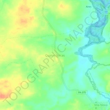 Mapa topográfico Quatro Bocas, altitude, relevo
