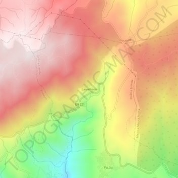 Mapa topográfico Carvalhosa, altitude, relevo
