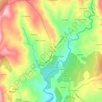 Mapa topográfico Forcarei, altitude, relevo