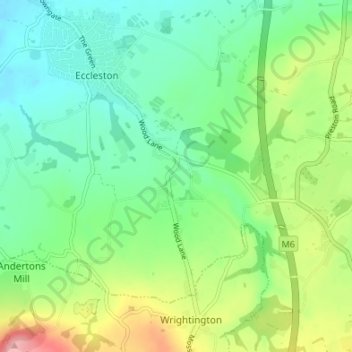 Mapa topográfico Heskin Green, altitude, relevo