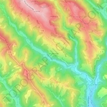 Mapa topográfico Les Vignottes, altitude, relevo