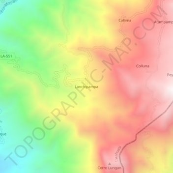 Mapa topográfico Lanchipampa, altitude, relevo
