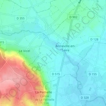 Mapa topográfico La Cailletterie, altitude, relevo