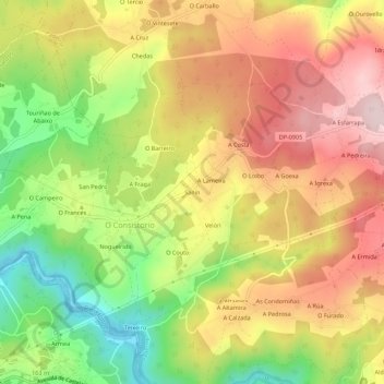 Mapa topográfico Sanín, altitude, relevo