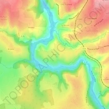 Mapa topográfico Rives, altitude, relevo