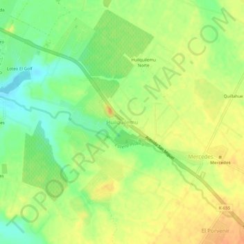 Mapa topográfico Huilquilemu, altitude, relevo